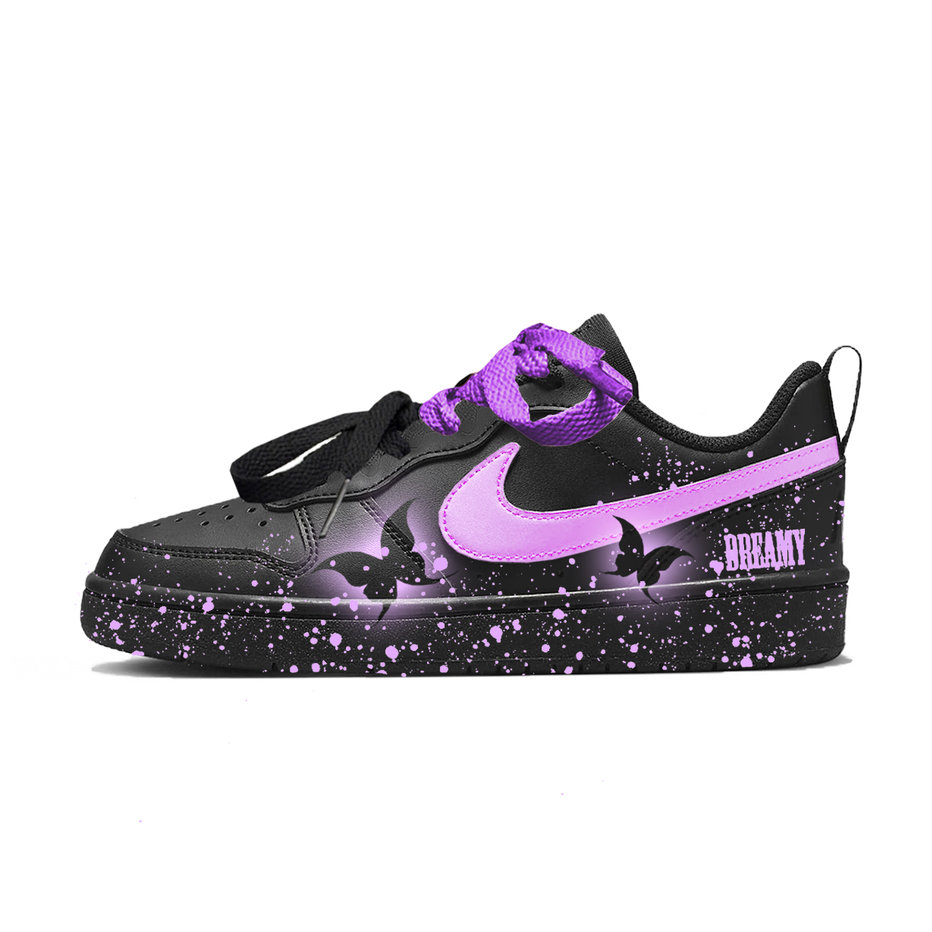 

Nike Court Borough Purple Mist Dream Butterfly Slip Resistant Low top Kids' Skateboarding Shoes Black Purple Teenagers
