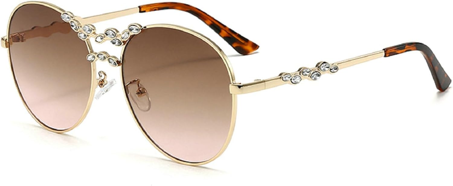 

Винтажные солнцезащитные очки со стразами, модные женские очки-пилот, стильный и популярный дизайн, защита от ультрафиолета UV400, блестящие солнцезащитные очки N45 mincl, Light Brown