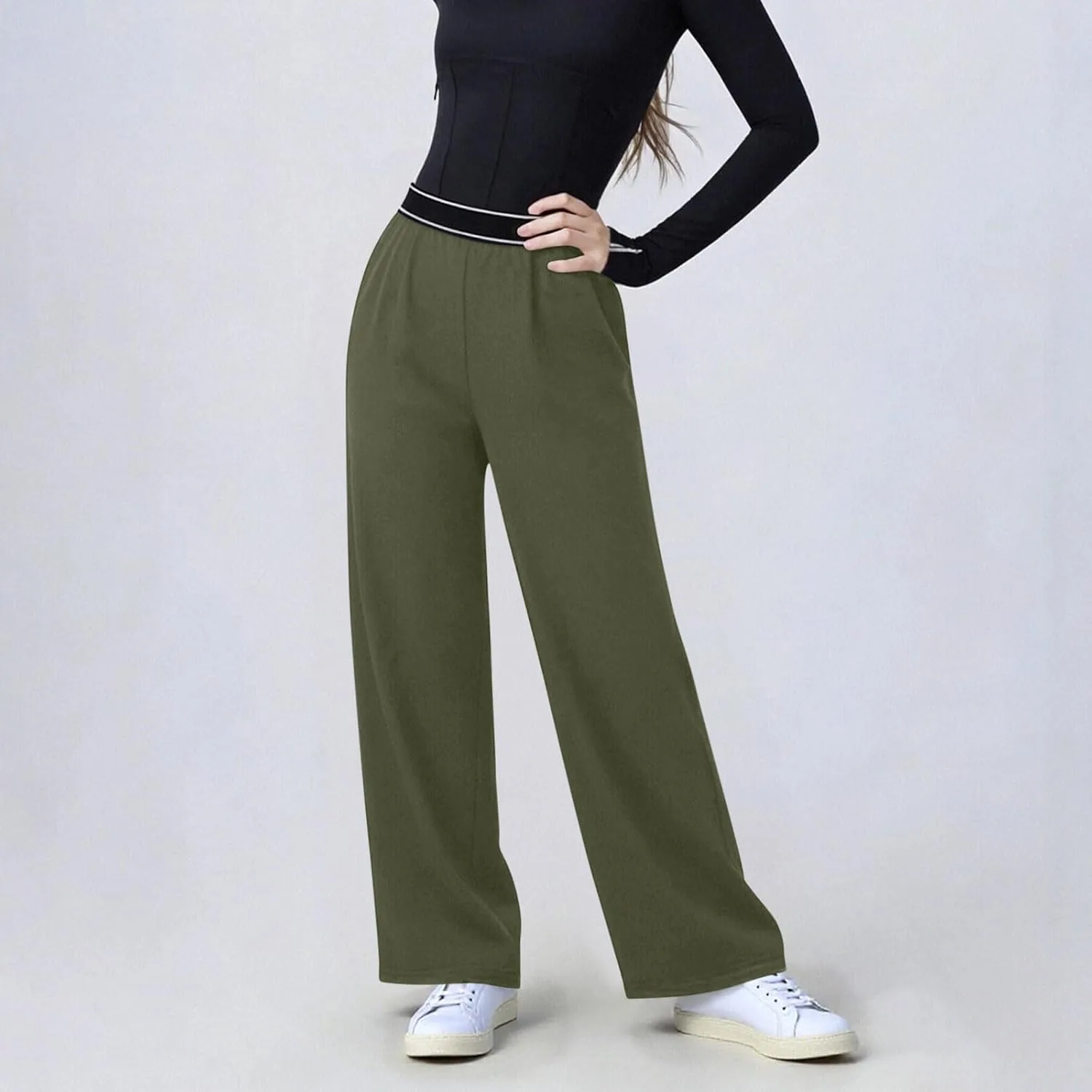 Женские повседневные брюки Casual Work Pants Elastic Mid Rise с карманами — фото 4