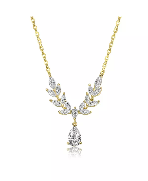 

Ожерелье-Подвеска из стерлингового серебра 14 карат с позолотой и прозрачными кубическими цирконами в форме листа Genevive, gold