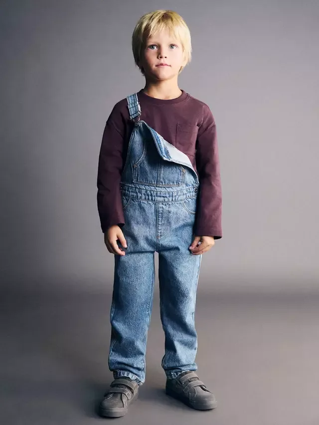 Детский джинсовый комбинезон Lucas, синий, расстегнутый Mango — фото 2