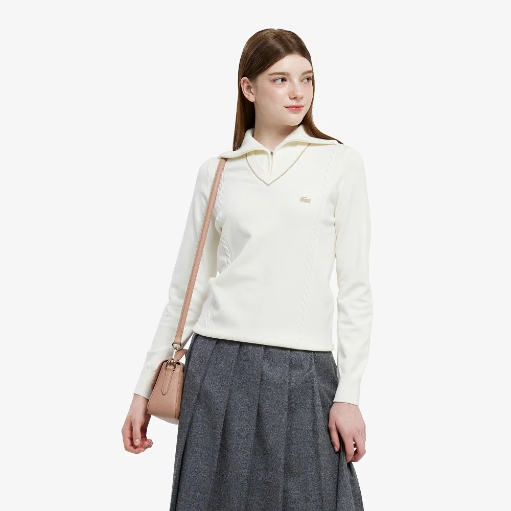 Свитер Lacoste с воротником-крылом, на молнии, белый