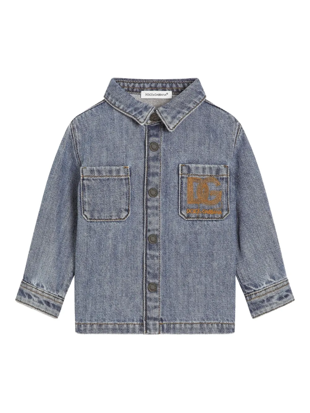 

Джинсовая рубашка с вышитым логотипом Dolce & Gabbana Kids, синий