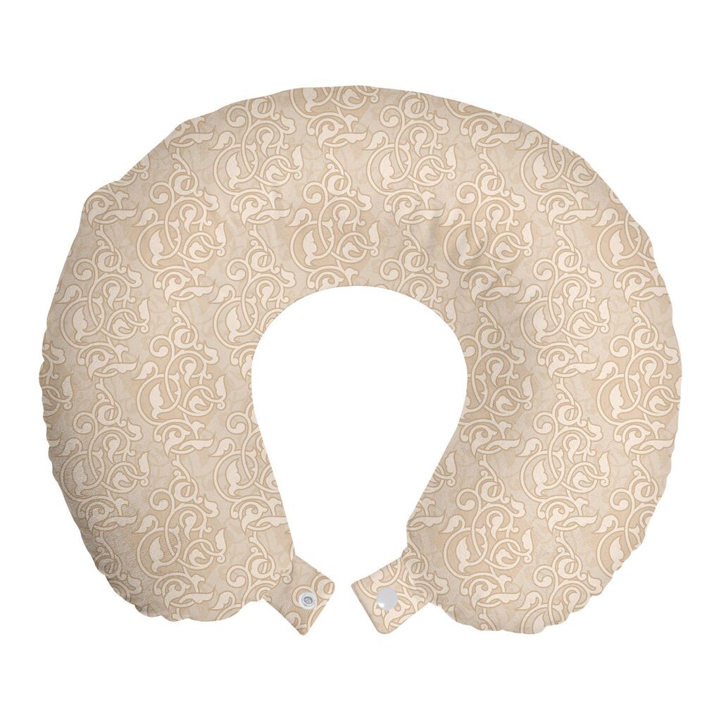 

ABAKUHAUS Beige Travel Pillow Подушка для шеи, кружащиеся цветы из семян, пенопластовые дорожные принадлежности для самолета и автомобиля, 30x30 см, Бежевый