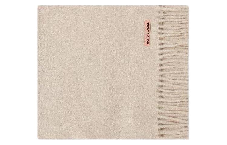 

Футболка с детализированным логотипом и бахромой Acne Studios, смешанный цвет овсянки