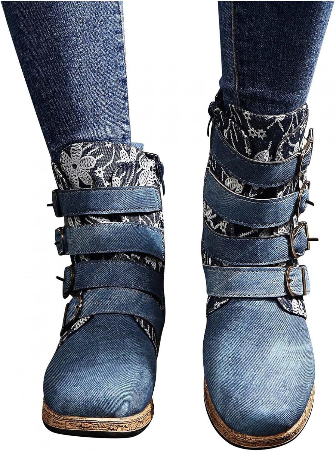 

Женские ботинки Hbeylia в стиле бохо, этнический винтаж, джинсовый цветочный дизайн, с круглым носком, скрытая танкетка, низкие каблуки, ботильоны на щиколотку, бохо, повседневные, зимние и осенние короткие сапожки для женщин, для путешествий, с...