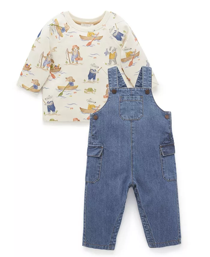 

Комплект джинсовый для мальчика Baby Boy Denim Overall Set Purebaby, синий