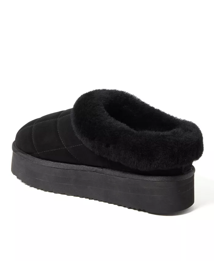 Fireside by Women's Bendigo - Квадратные платформенные тапочки-клоги из натуральной овчины с стеганой отделкой Dearfoams, черный — фото 2