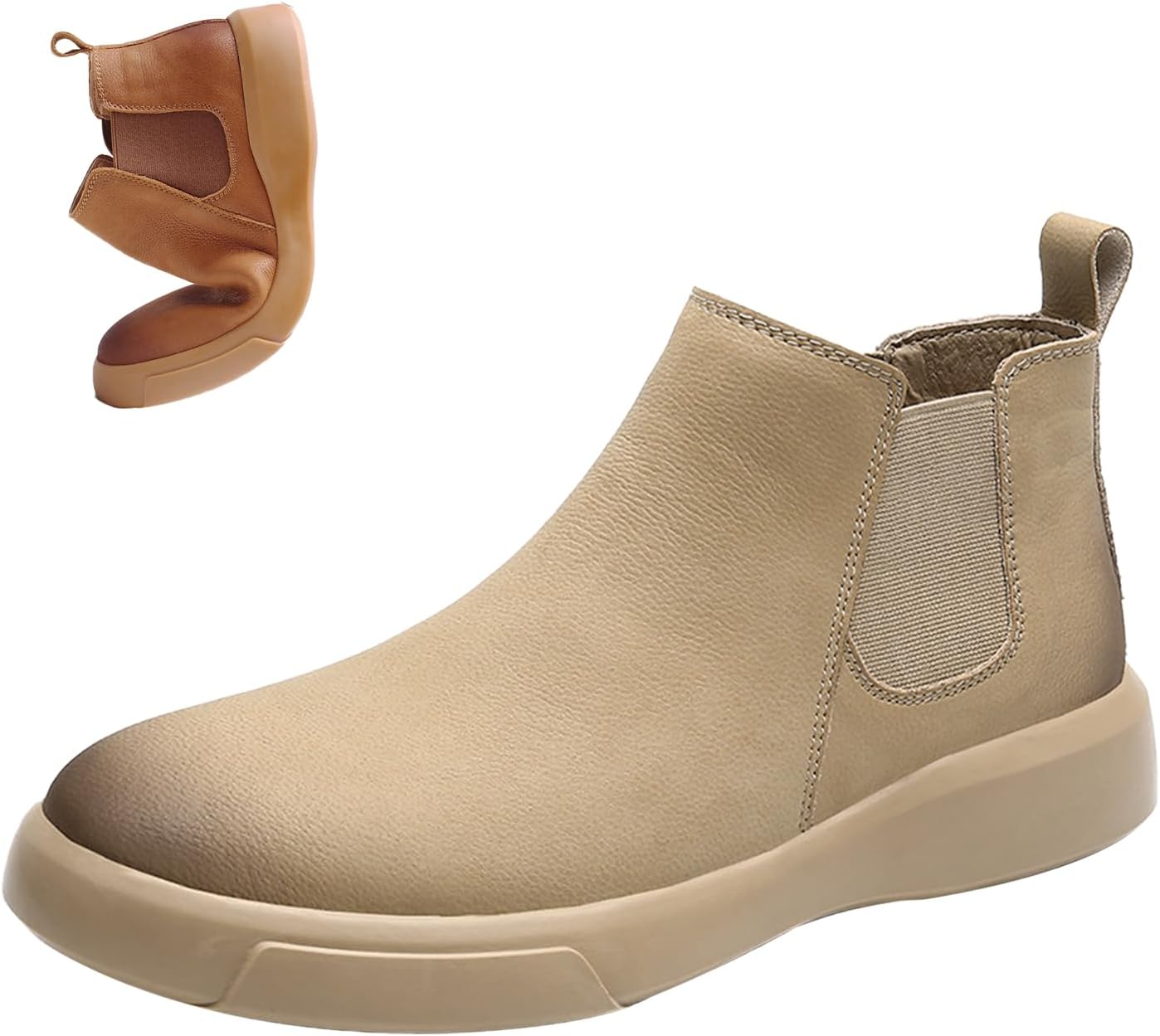 

Мужские высокие кожаные эластичные ботинки Chelsea BlackeEight, осенне-зимние комфортные теплые нескользящие короткие повседневные ботинки, бежевый