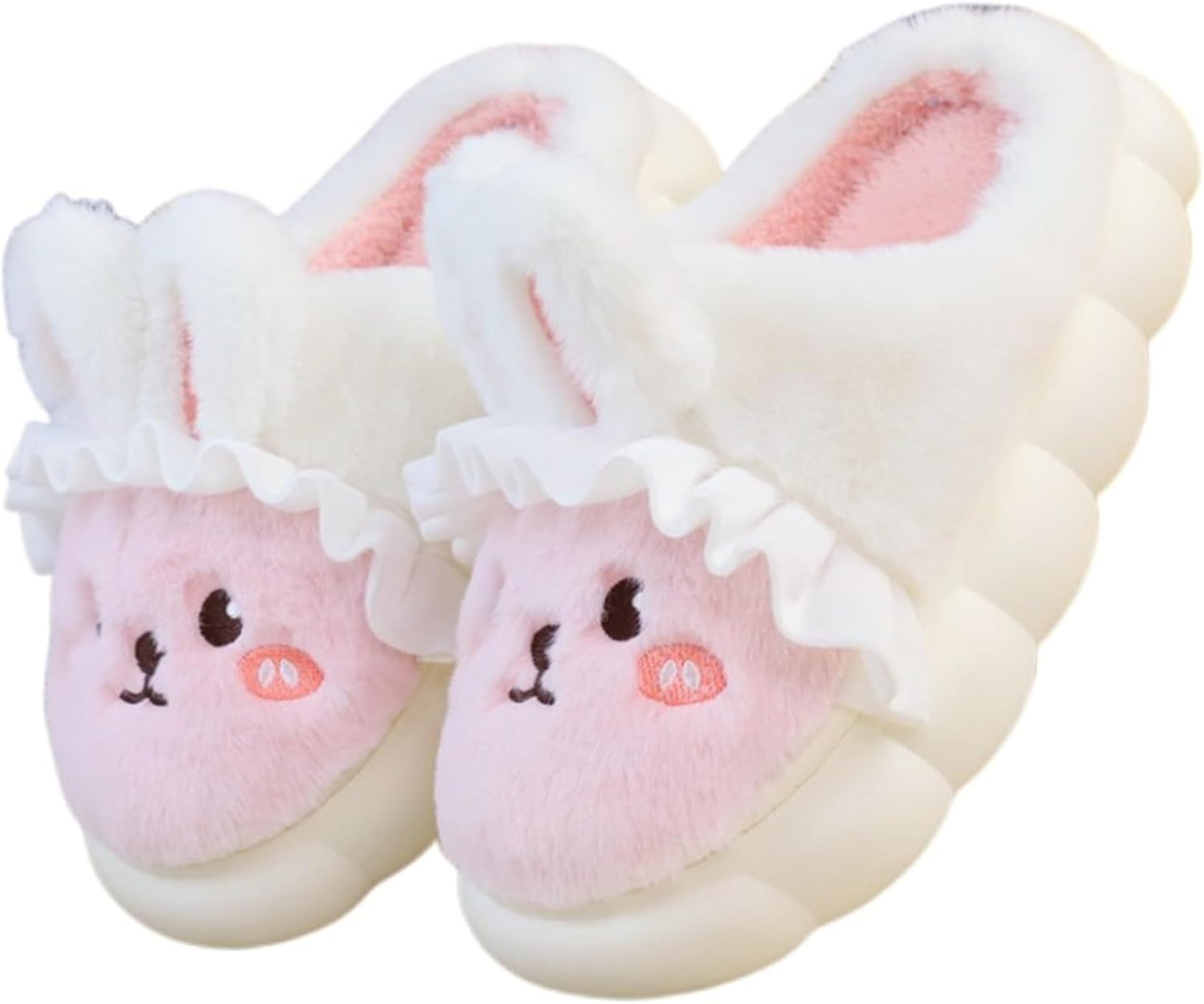 

Женские тапочки с животными Милые зайчики Тапочки из теплого зимнего плюша Домашние хлопковые тапочки Для дома и улицы Yudishoes, розовый
