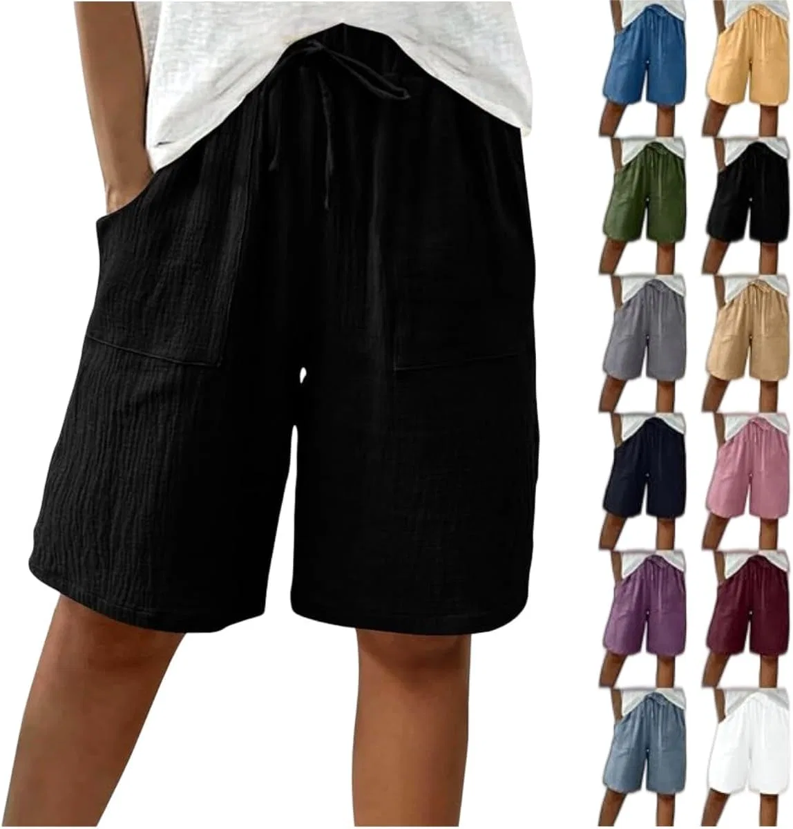 Шорты бермуды из льна, Generic, черный