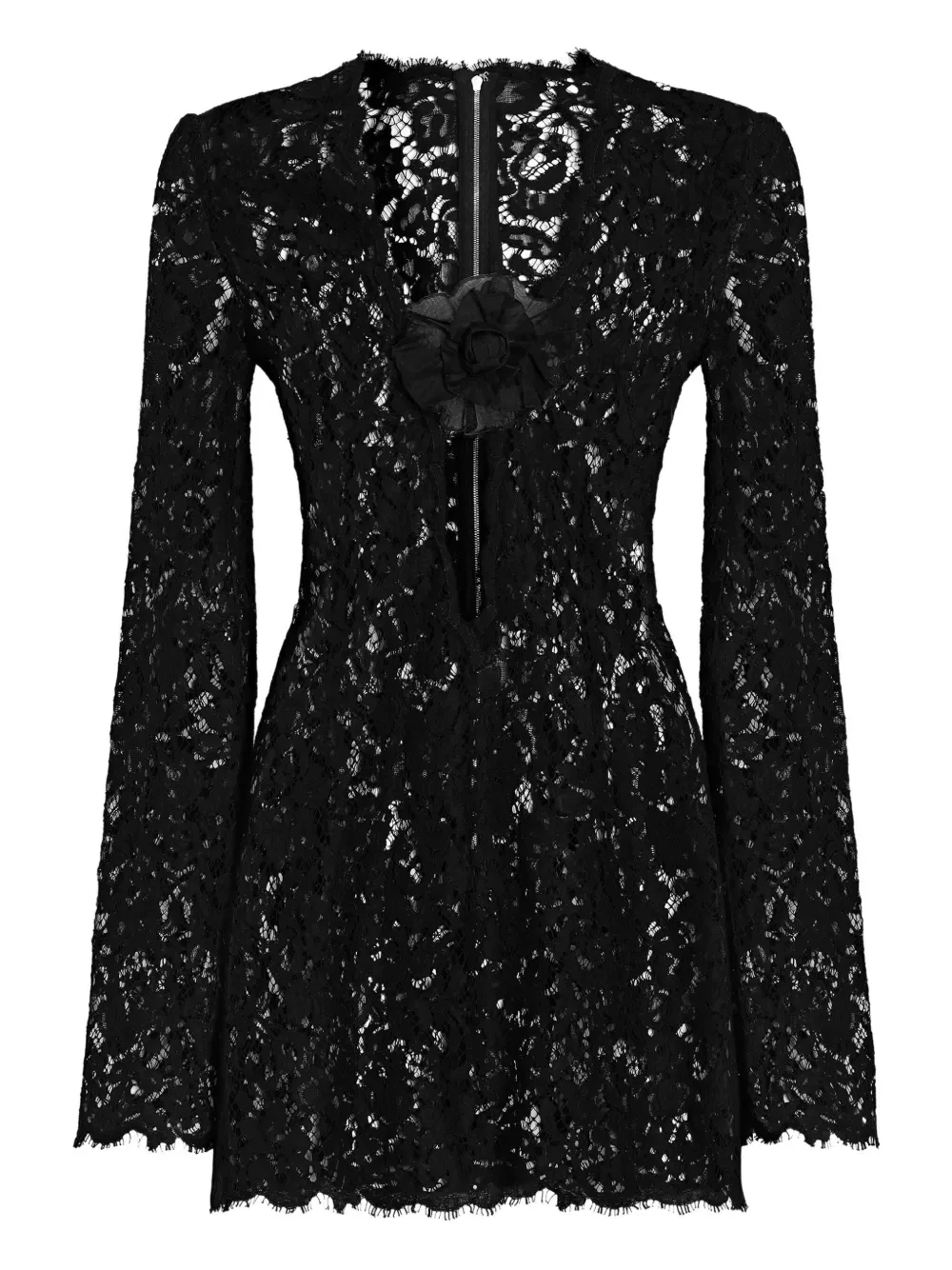 Кружевное мини-платье с цветочным принтом Dolce & Gabbana, черный