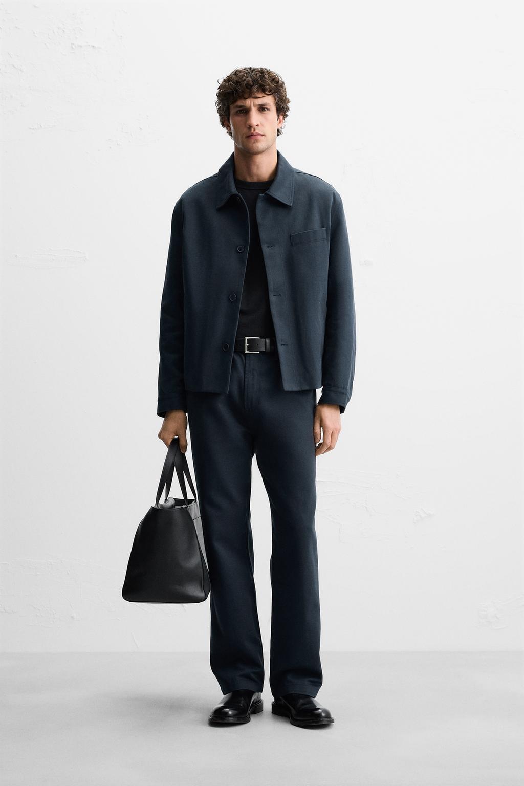 

Брюки из хлопка и лиоцелла ZARA, темно-синий