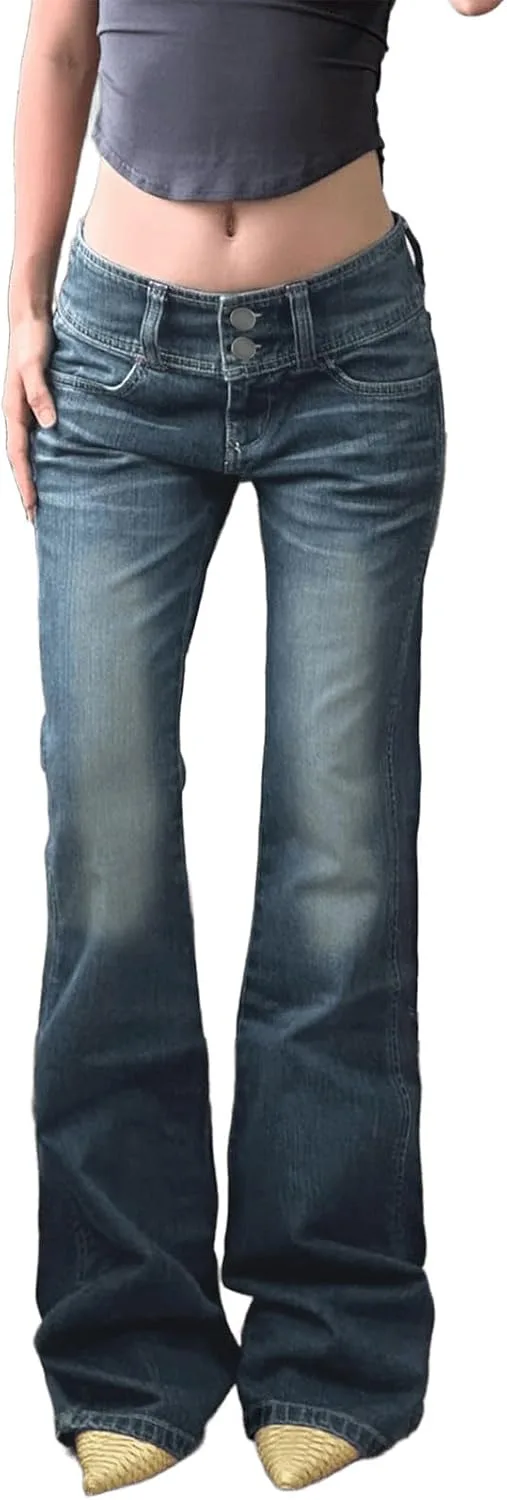 

Женские джинсы Stretch Low Rise с двойной пуговицей и расклешенным силуэтом Djeanxa