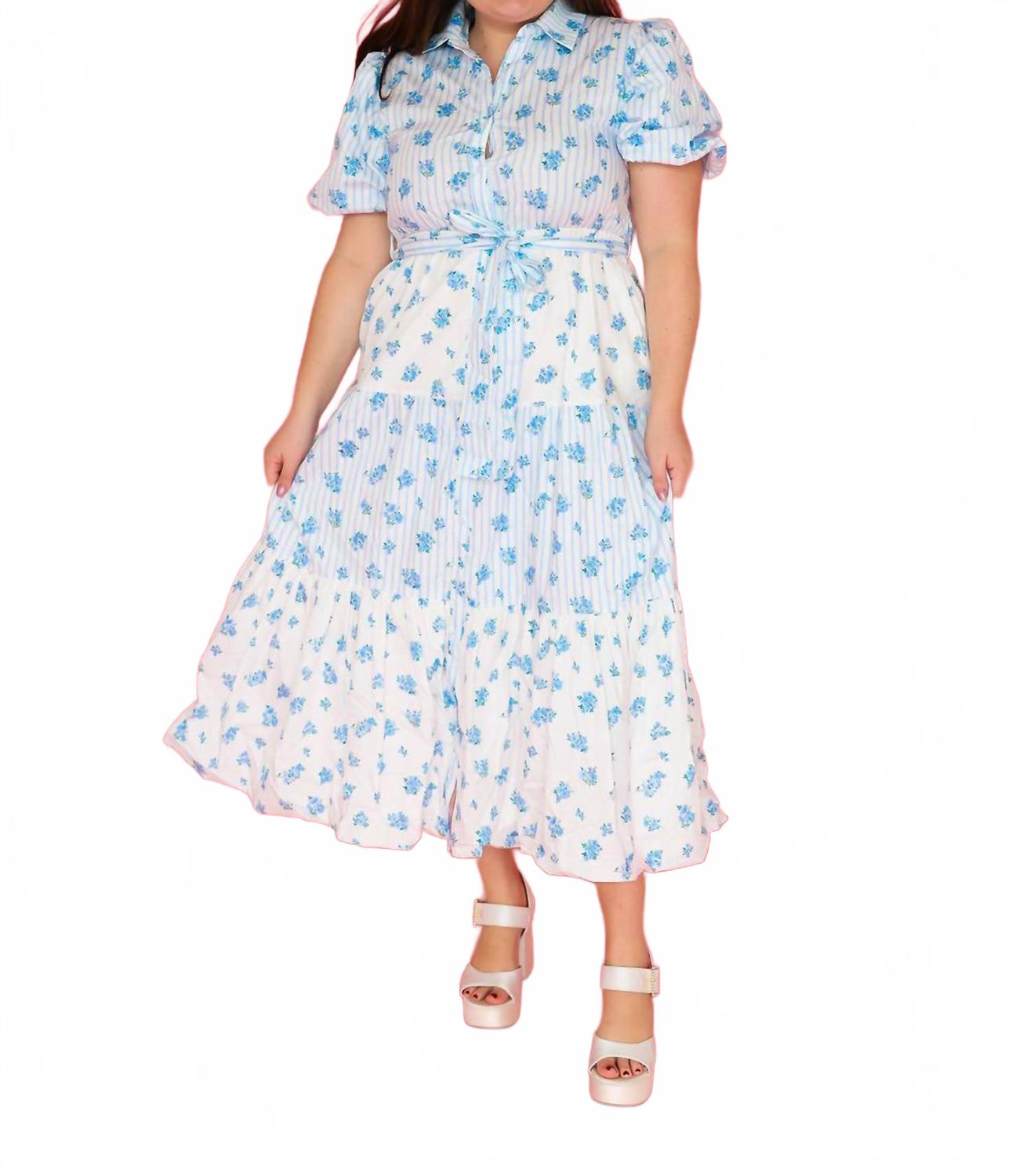 

Сьерра в полоску и с цветочным принтом миди-платье с пузырьковым подолом в мультиколоре Peach Love