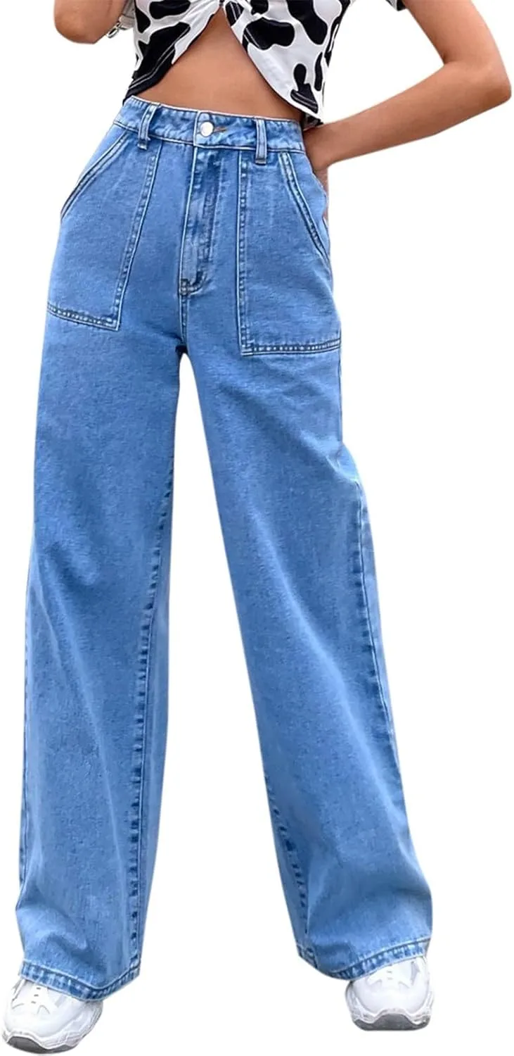 

Uillui широкие джинсы для женщин прямые с высокой посадкой