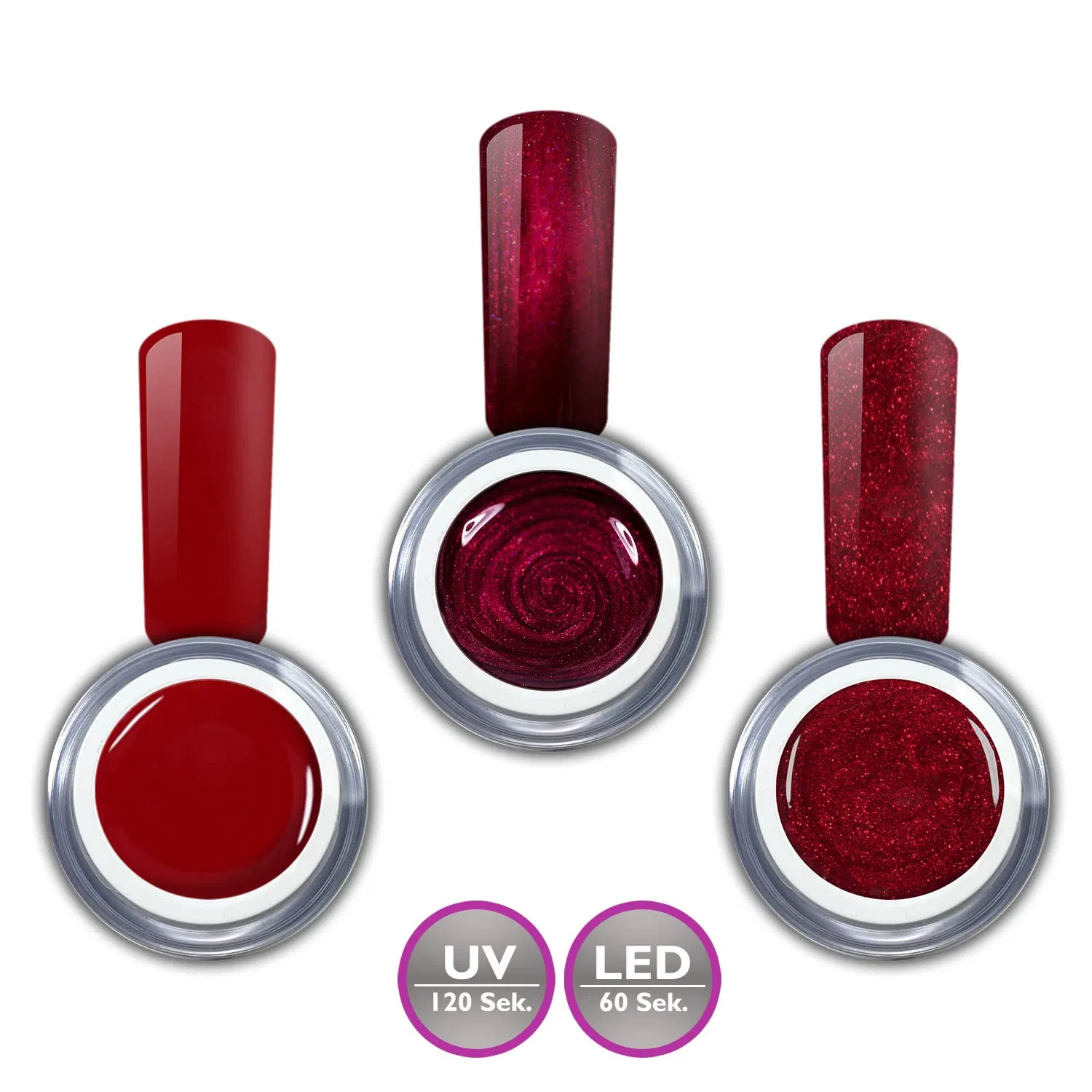 Набор цветных гель-лаков Red Stars, 3 x 5 мл, красный металлик с блестками Rm Beautynails — фото 2
