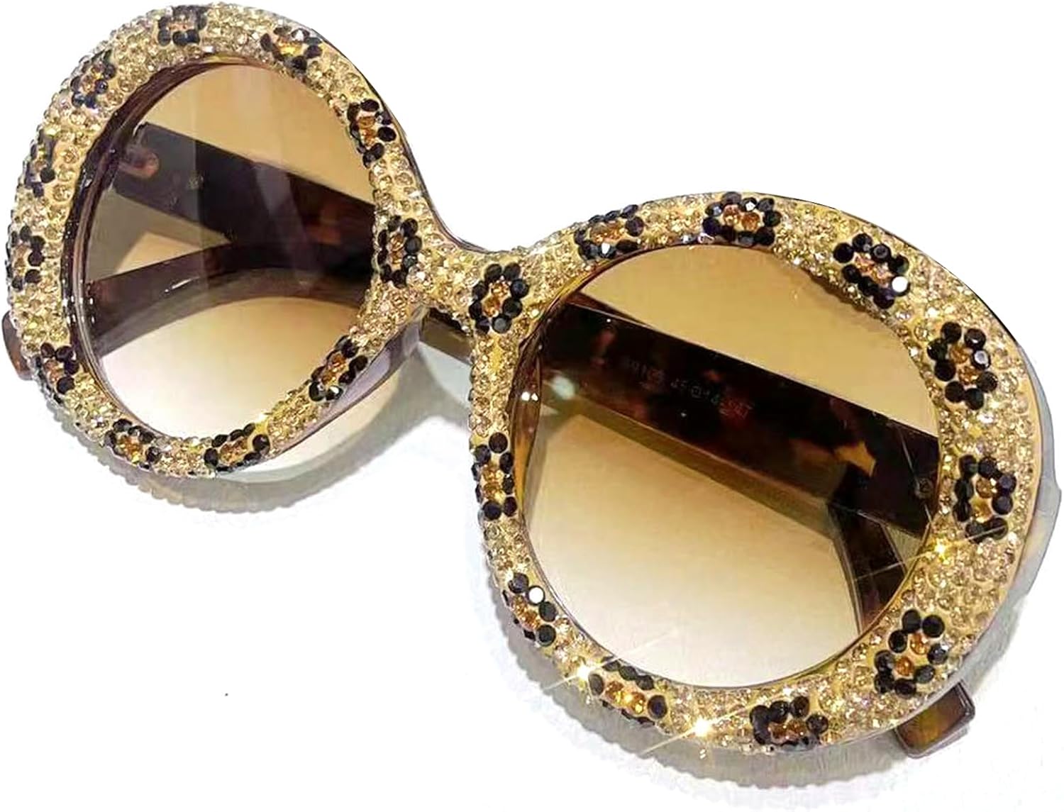 

Блестящие круглые солнцезащитные очки для женщин, сверкающие стразами, модные солнцезащитные очки для вечеринок с бриллиантами, защита от УФ-излучения UV400 mincl, Leopard