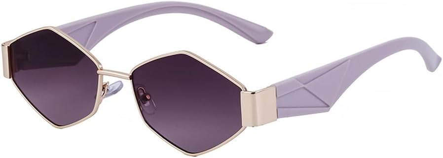

Металлические ромбовидные солнцезащитные очки для женщин, модные солнцезащитные очки неправильной формы для мужчин, стильные многоугольные солнцезащитные очки унисекс WNCKSQ, C6 Gold Gray Pink