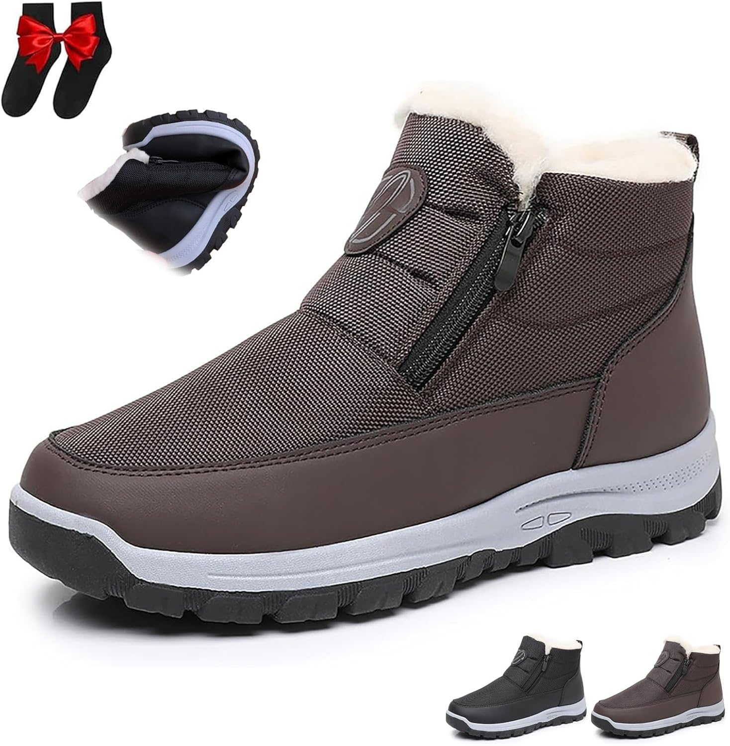 

Мужские водонепроницаемые зимние снежные ботинки GHTRHSB с ортопедической поддержкой, утепленные мехом, теплая обувь до щиколотки, легкие и удобные с боковой молнией, наружные ботинки для повседневной носки, нескользящие прогулочные кроссовки, к...