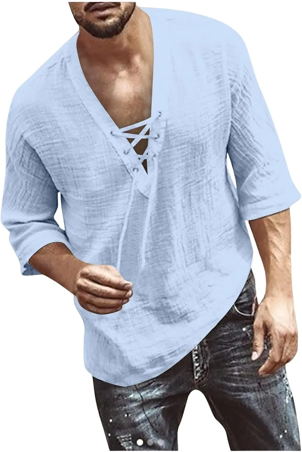 

Мужская модная рубашка Casual с длинным рукавом из хлопка и льна evzosrz