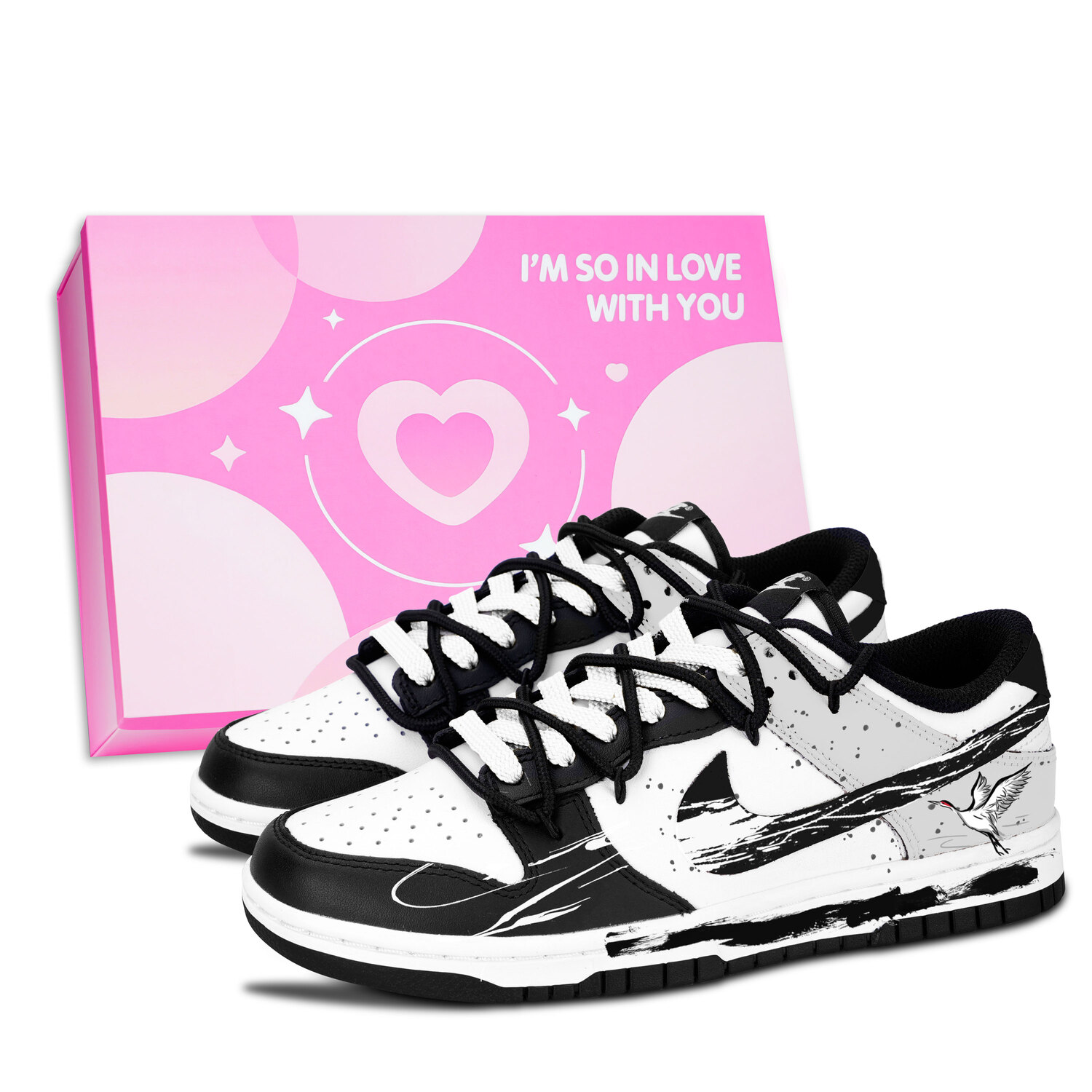 

Nike Кроссовки Dunk Black White, элегантный стиль, с рисунком «журавлиный цвет», износостойкие, низкие, для скейтбординга, унисекс, серый