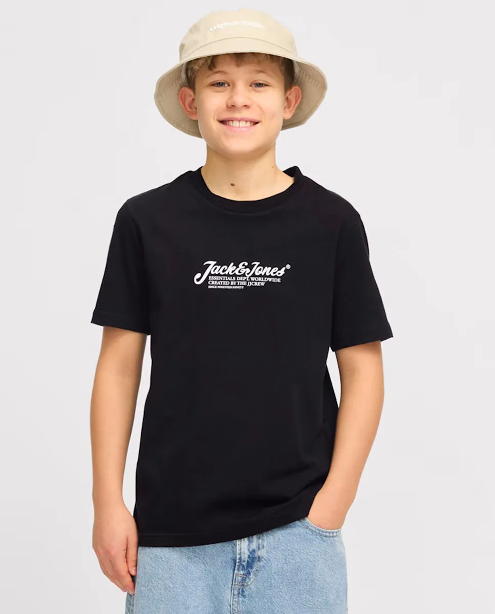 

Футболка для мальчика с короткими рукавами и принтом спереди Jack & Jones, чёрный