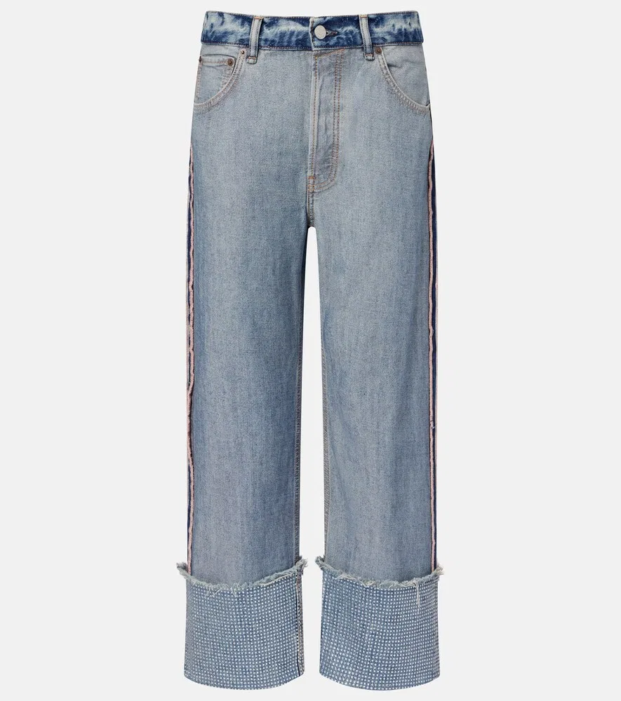 Деконструированные, украшенные прямые джинсы Acne Studios, синий