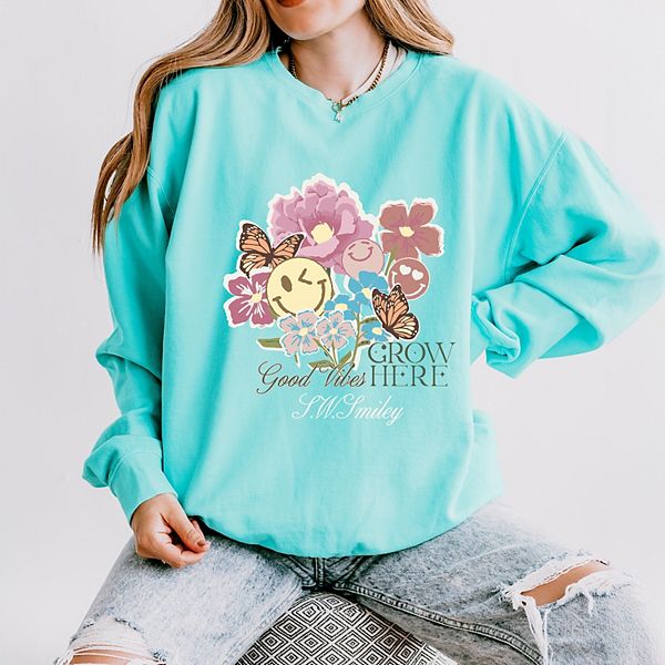 

SWSmiley good vibes grow here цветы - женский легкий свитшот garment dyed Simply Sage Market, Chalky Mint