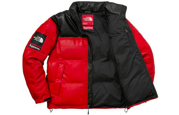 Куртка fw17 x the north face leather nuptse jacket 'red' Supreme, красный — фото 3