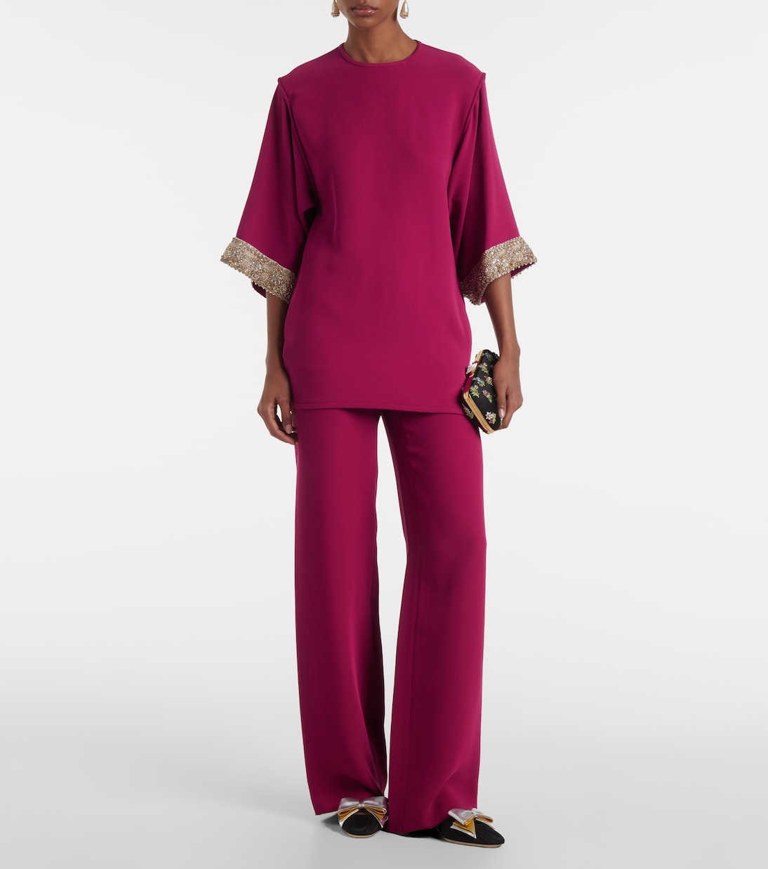 Широкие брюки Cady Couture Valentino, Phalaris Magenta — фото 2