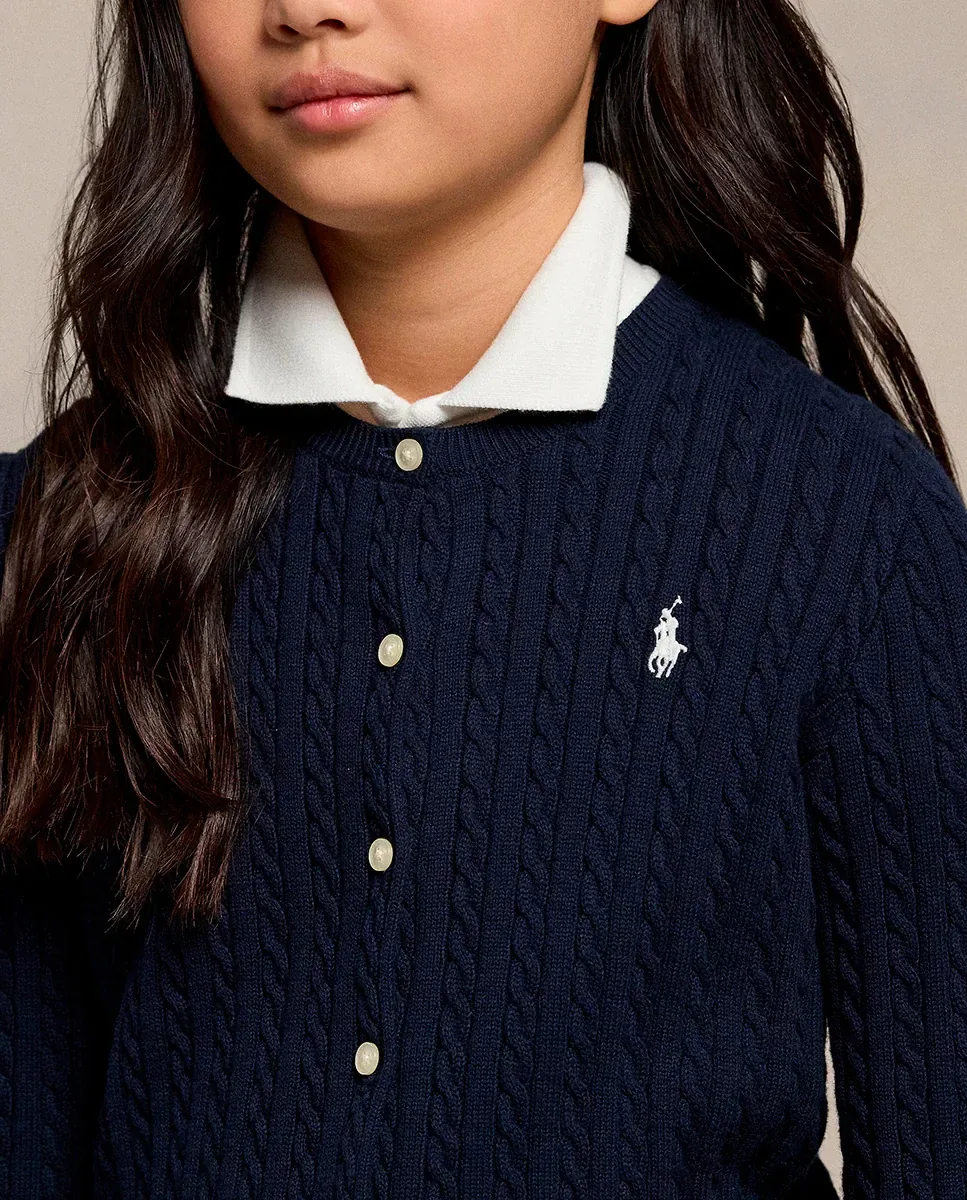 Детский хлопковый кардиган вязкой в косичку Polo Ralph Lauren, темно-синий — фото 3