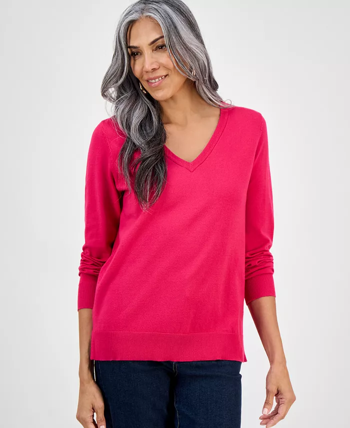 

Женский свитер с V-образным вырезом и длинными рукавами, созданный для Macy's Style & Co, розовый