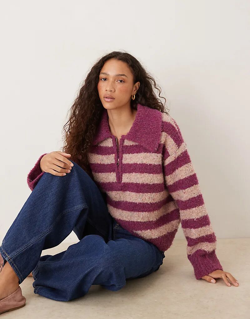 

Свитер VRG GRL с объемным полосатым воротником розового цвета