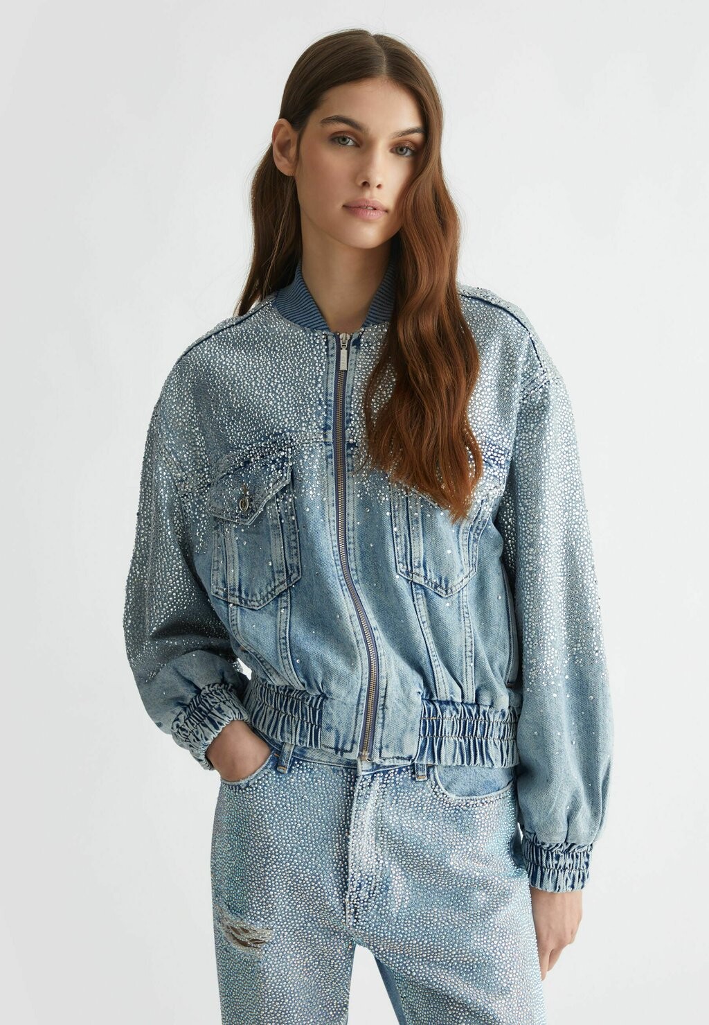 

Джинсовая куртка WITH RHINESTONES LIU JO, синий деним