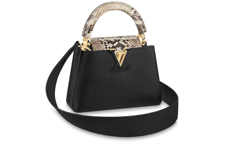 

Кожаная сумка-тоут Kapusin через плечо мини женская черная с кожей питона LOUIS VUITTON