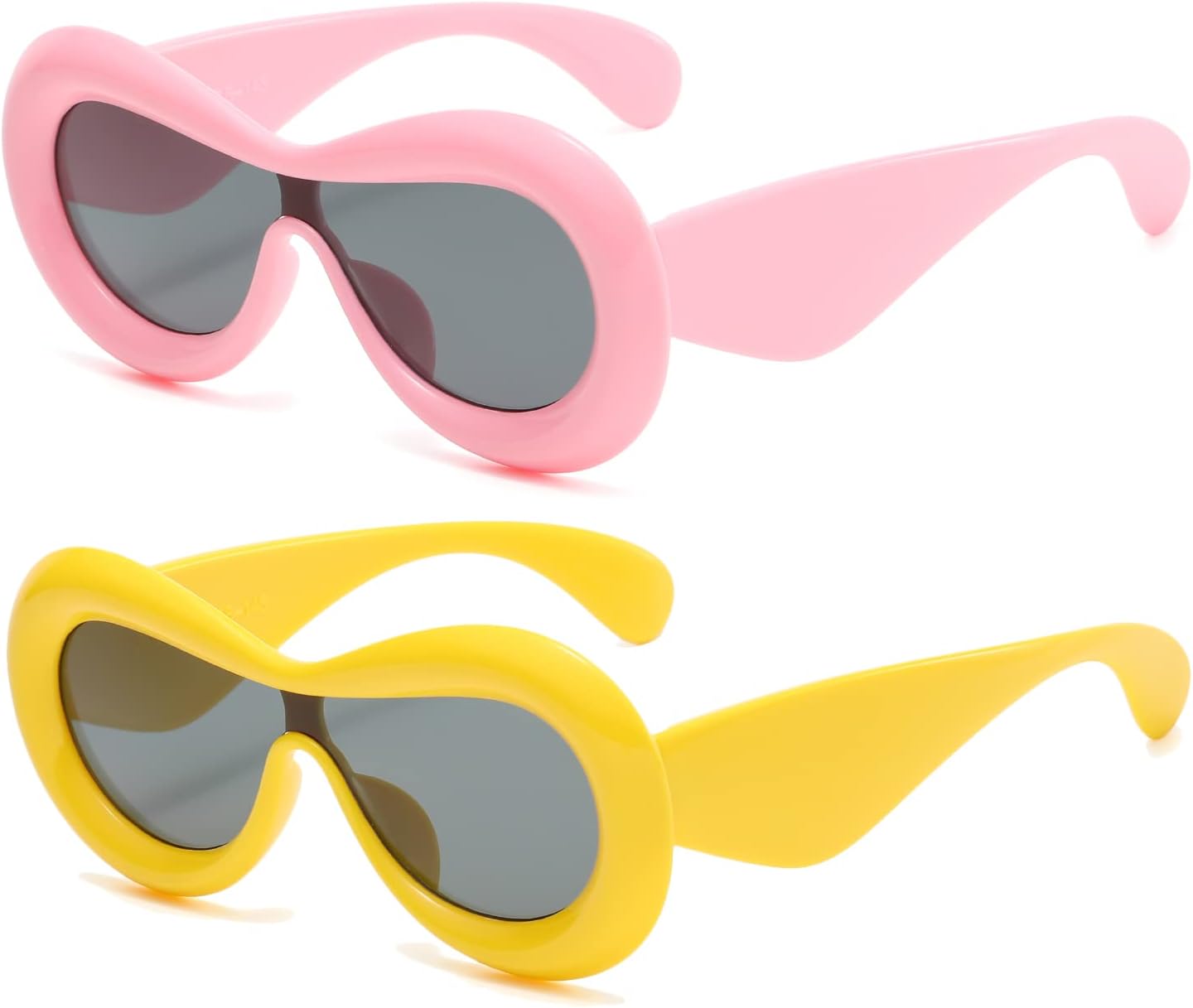 

Солнцезащитные очки Long Keeper 2 пары, увеличенного овального размера, для женщин и мужчин, в стиле Y2K, с надувной оправой и цельными линзами, защита от УФ-излучения UV400, Pink+yellow