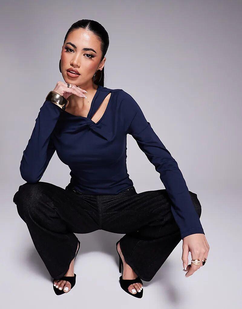 

Длинный топ ASOS DESIGN с перекрученной отделкой темно-синего цвета