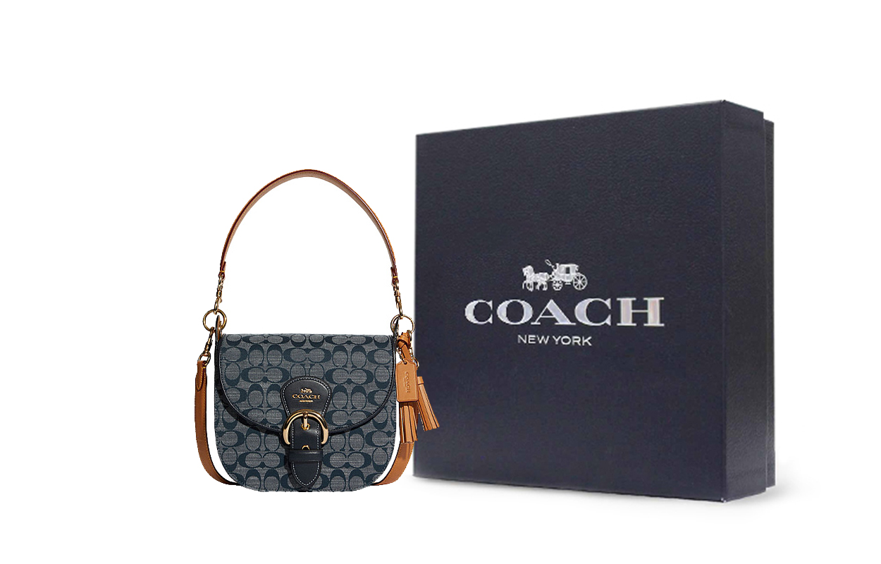 

COACH Кожаная сумка-седло из джинсовой ткани с плечевым ремнем