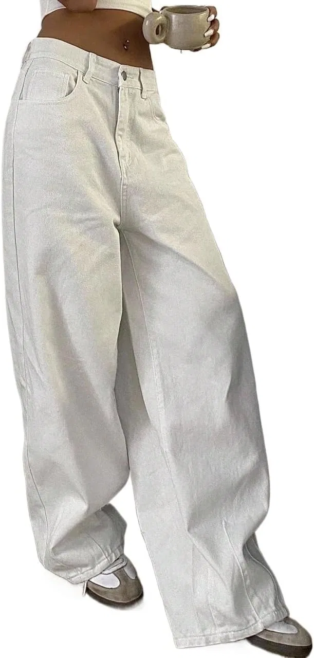 Джинсы свободные Baggy Jeans Women, белые