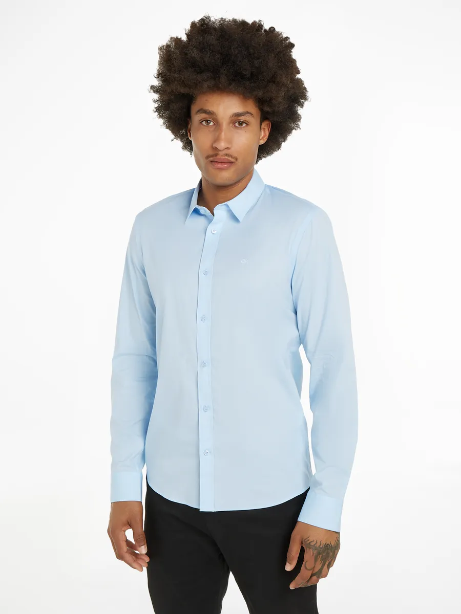 

Деловая рубашка Calvin Klein "STRETCH POPLIN SLIM SHIRT" с логотипом Calvin Klein на груди, синий