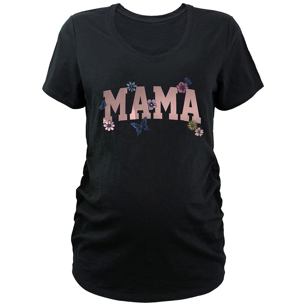 

Футболка с V-образным вырезом и рисунком для беременных Mama Flowers, черный