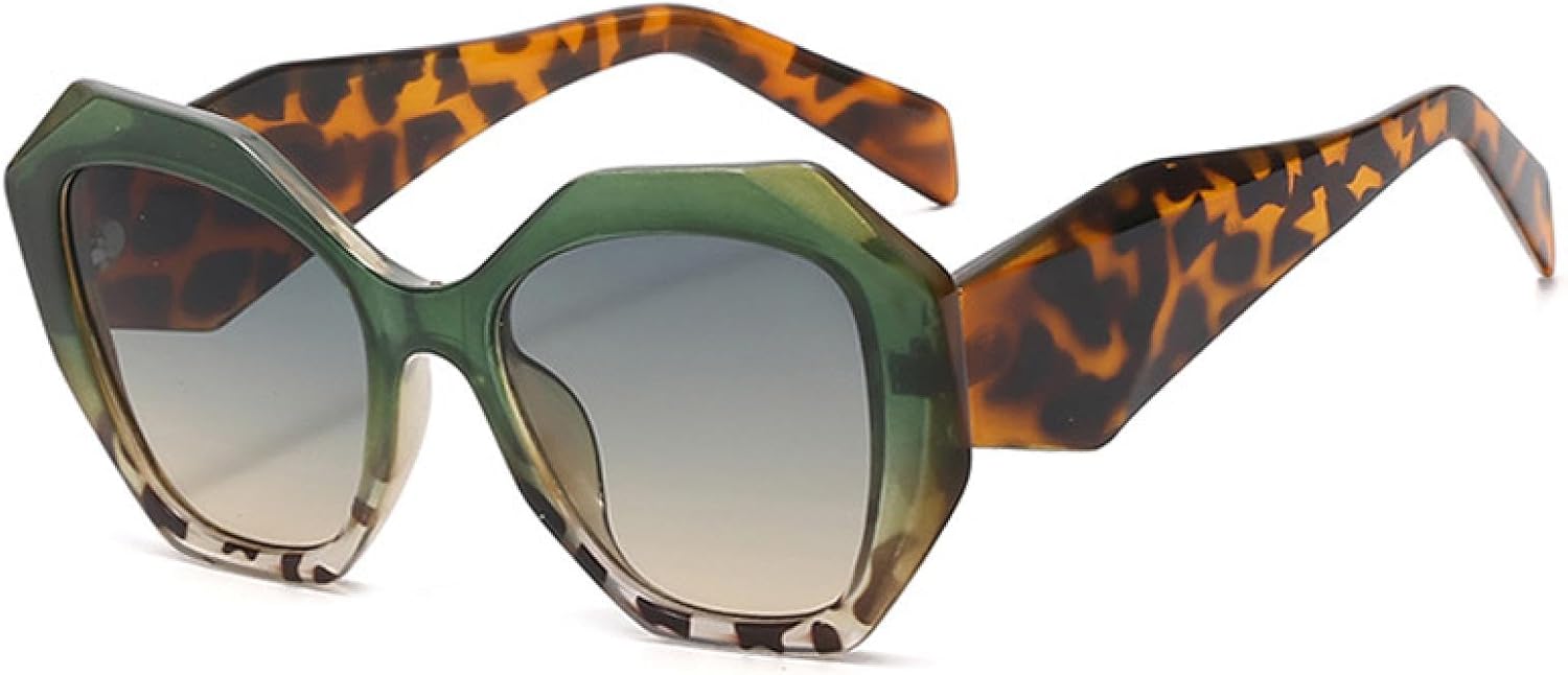 

Модные солнцезащитные очки большого размера «кошачий глаз» с многоугольными линзами, женские, ретро, ​​с ярким леопардовым принтом, защита от УФ-излучения UV400, мужские, градиентные VVTWSSW, Green Leopard Blue