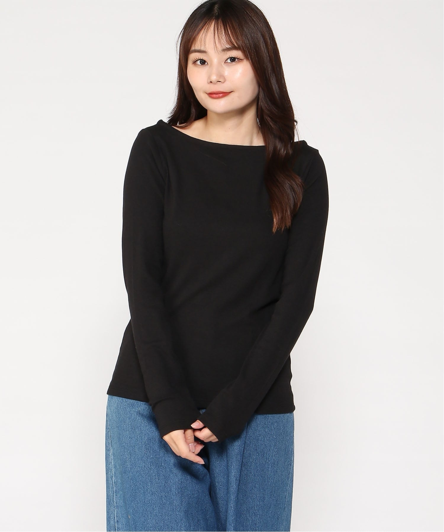 (W) Современная футболка с вырезом-лодочкой GAP, BLACK — фото 4