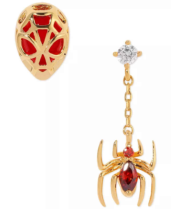 

Серьги-Гвоздики и подвески в виде человека-паука с разноцветными кристаллами Girls Crew, gold