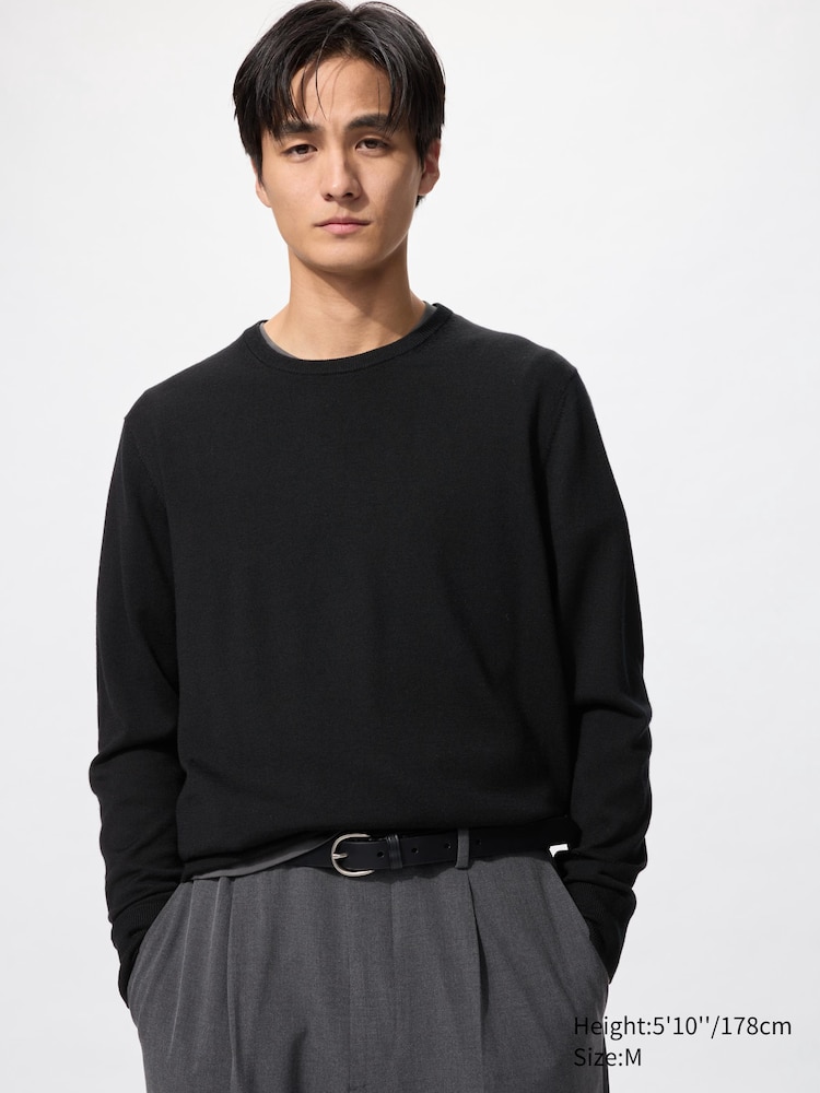 

Джемпер с круглым вырезом из 100% мериносовой шерсти Uniqlo, цвет 09 черный