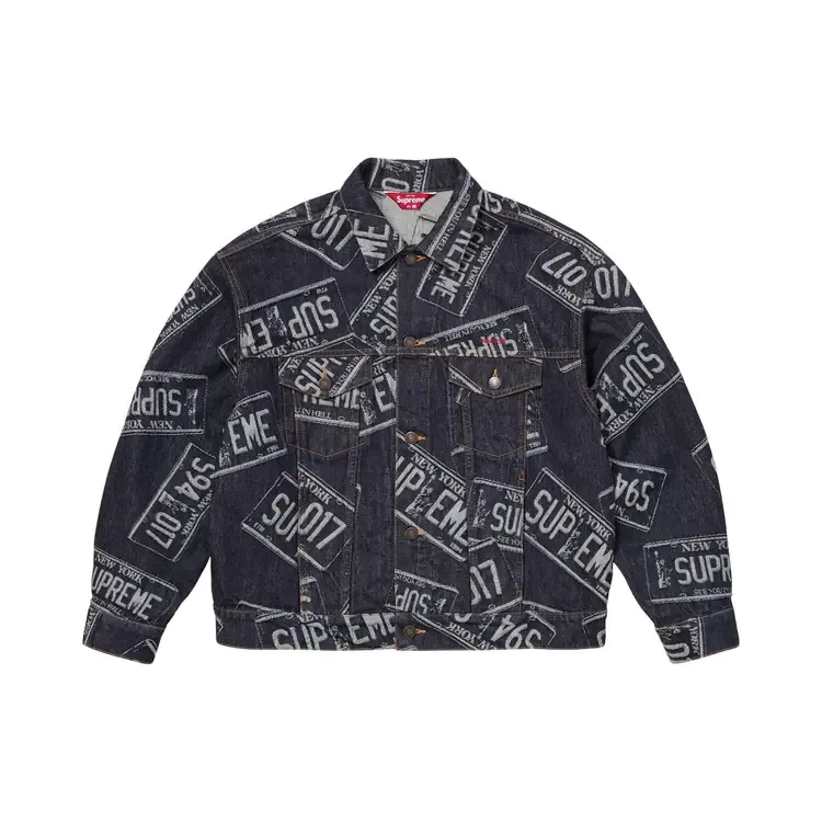 Джинсовая куртка Supreme в стиле "номерной знак", черный