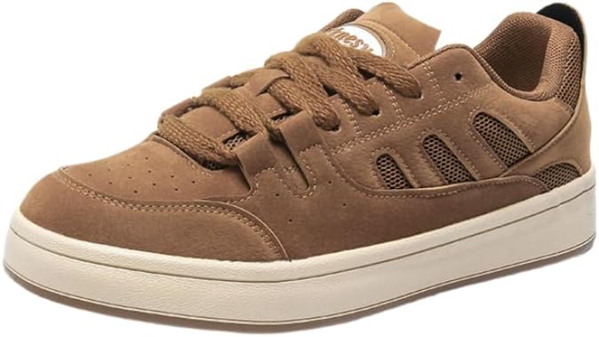 

Мужские низкие кеды для скейтборда - верх из дышащей сетки, противоскользящая резиновая подошва, повседневные кроссовки на все сезоны с белыми вставками, бордовая спортивная шнуровка Clolinde