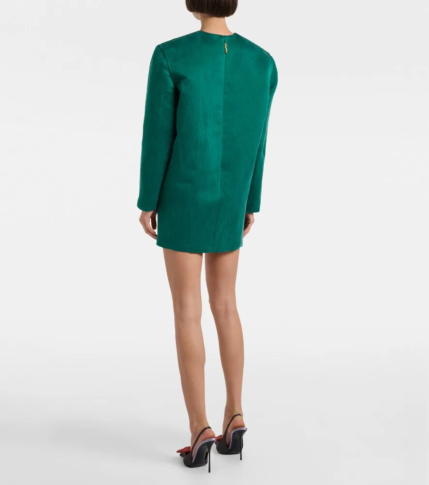 Мини-платье из шелкового атласа Saint Laurent, зеленый — фото 3