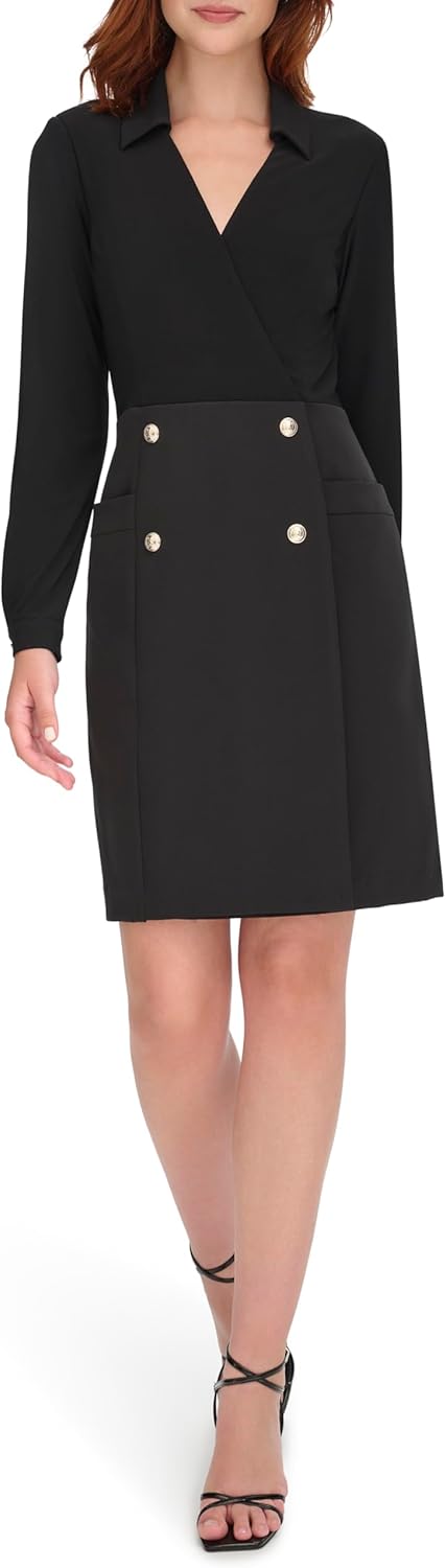 

Женское платье-рубашка Tommy Hilfiger из смеси джерси и крепа с имитацией запаха, двубортное, Black